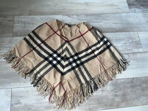 Burberry England Women's Plaid Nova Check Lambswool Shawl Scarf Poncho SZ S - M - Picture 1 of 14