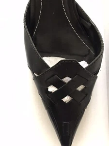 George At Asda Size 40 Black Pointed Toe Shoe Ankle Strap 6-1/2 Open Weave. Heel - Picture 1 of 7