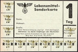 1 day - Food Rations coupon (butter, meat, bread) - WWII 1939-1945 Germany - Picture 1 of 4