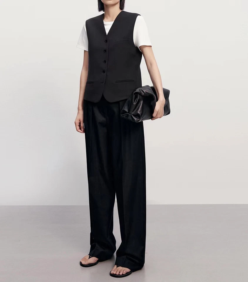 Pantalones informales simples rectos cintura media pierna ancha clásicos THE ROW para mujer Foto 1 de 4