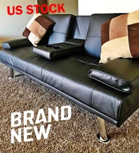 66'' Low Futon Sofa Bed Sleeper Faux leather Convertible Couch Loveseat Game - Picture 1 of 10
