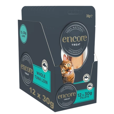 12 x 30g Encore 100% Natural Adult Cat Treat Pouches Tuna Loin - No Additives - Image 1 of 4