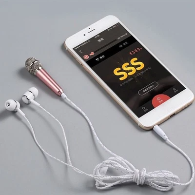 Micrófono 3,5 mm estéreo micrófono de estudio KTV karaoke mini micrófono con auricular Foto 1 de 4