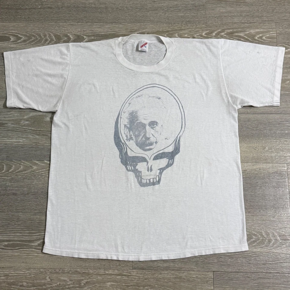 Camiseta De Colección Años 80 Grateful Dead Skull Einstein Blanca Papel Delgada XL Rara Foto 1 de 4