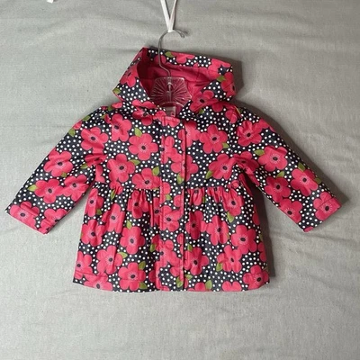 Impermeable Gymboree Niñas Talla 12-24 Rosa Floral Lunares Cremallera y Capucha Foto 1 de 4