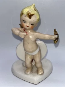 Vintage Rare Napco Valentine Candle Holder Cupid Cherub Red Heart 1958 - Picture 1 of 8