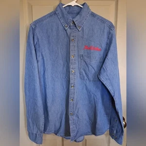 Camicia Port & Company 100% cotone blu denim con bottoni - Nuova senza etichette - Foto 1 di 8