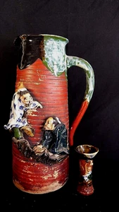 Antique Japanese Sumida Gawa Inoue Ryosai Art Pottery Jug Jar Pitcher and Vase - Picture 1 of 12