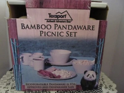 Texsport Bambú Pandaware Juego de Picnic Servicio para 4 ~ ¡SIN USAR! Camping/picnic Foto 1 de 4