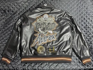 Avirex Hombre Twin Dragon Edición Limitada Cuero Negro Chaqueta Bomber Rara - Imagen 1 de 6
