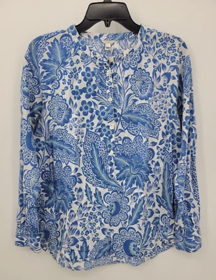 Top J Crew Mujer 6 Azul Blanco Paisley Estampado Floral Tejido Manga Larga Romántico Foto 1 de 4