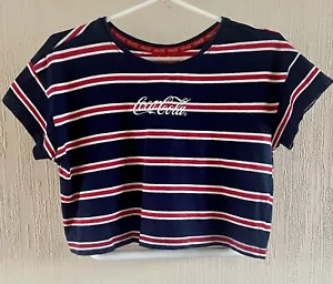 Primark~ Nice Striped ‘Coca Cola’ Crop Top Short Sleeves~ Size XS (6/8 UK)~ VGC - Picture 1 of 2