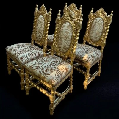 Set of 4 late 1800's Gilt Barley Twist Chairs ~ Carved Wood Antique Louis XIV - Image 1 of 4