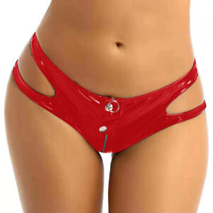Womens PVC Leather Lingerie Club Latex Panties Briefs Low Waist Zipper Underwear