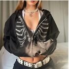 Cool and Trendy Skull Printing Zip Up Hoodie for Women with Rhinestone Cross