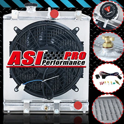 ASI 4 FILAS RADIADOR + CUBIERTA DE ALUMINIO VENTILADOR Para 1992-2000 HONDA CIVIC EK EG INTEGRA Foto 1 de 4