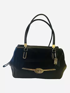 COACH Black Madison Leather Satchel Blue Lining Kisslock Shoulder Bag - Picture 1 of 13