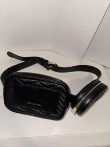 Neu Michael Kors Jet Set schwarz MK Logo Leder Doppelbeutel Allzweckgürteltasche MD - Bild 1 von 13