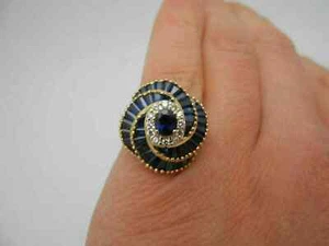 2 Ct Baguette Cut Blue Sapphire Lab Created Diamond Halo Ring Yellow Gold plated - Picture 1 of 4
