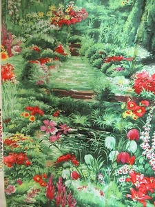 Floral scenic print fabric 100% cotton Hobby Lobby Green Multi SZ 1 YD 7" X44 - Picture 1 of 8