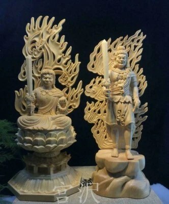 ¡¡Juego de 2 cuerpos!! Fudo Myo Finest madera tallada Buda estatua artesanías... - Imagen 1 de 4