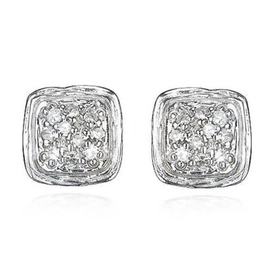 1/10 CT Natural Diamond Square Cluster Stud Earrings White Gold Plated Silver - Image 1 of 4