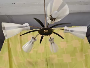 Glas Tütenlampe Kronleuchter Hängelampe 50er Jahre Mid Century Sputnik - Bild 1 von 9