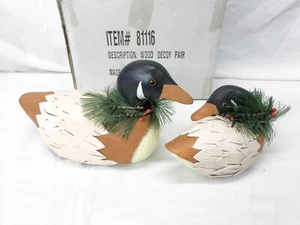 (2) Christmas Wood Decoy Ducks - Decorative - Pair  - Picture 1 of 7