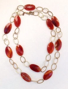 Vintage Gara Danielle faceted Agate Carnelian hammered oval loops link belt - Picture 1 of 6
