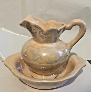 Juego de jarra y lavabo vintage de 5 pulgadas cerámica hecha a mano no firmada - Imagen 1 de 4