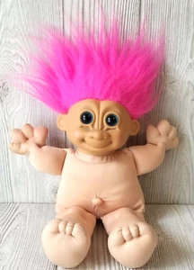 Russ-Troll Plush Vintage Doll Rubber Face Blue Eyes Pink Hair 15" No Clothes - Picture 1 of 4