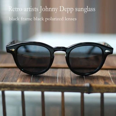 Vintage black polarized sunglasses johnny depp acetate black glasses black lens - Image 1 of 4