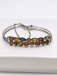 Vintage Bracelet Sterling Silver Amber Artisan Made Size 6.5 - Picture 1 of 9