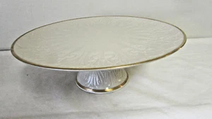 LENOX LARGE PORCELAIN PEDESTAL CAKE PLATE STAND GOLD TRIM - Picture 1 of 7