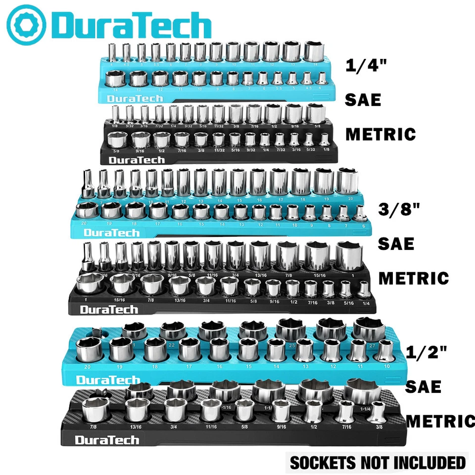 DURATECH 2PCS Magnetic Socket Organizer 3/8"/1/4"/1/2" Socket Holders SAE Metric - Image 1 of 4