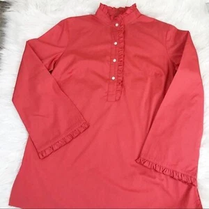 Lands’ End Women's Small Long Sleeve Button Shirt Mandarin Collar Ruffle Salmon - Picture 1 of 8