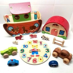 Wooden Baby Toys Noahs Ark, Farm House, Clock, Animals & Cars - Picture 1 of 10