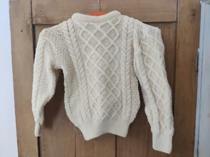Vintage britische Wolle creme Zopfmuster Kinder Pullover 16" 4 5 Jahre Strick - Bild 1 von 9