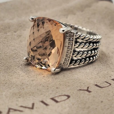 Anillo David Yurman Plata de Ley 16x12mm Morganita Diamante Wheaton Talla 9 Foto 1 de 4