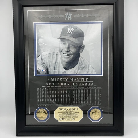 MICKEY MANTLE NEW YORK YANKEES FRAMED 2 COINS COMMEMORATIVE PLAQUE 1951-1968 Cover