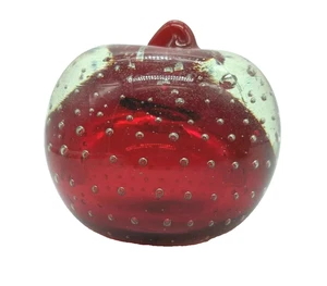 Art Glass Apple Paperweights-Controlled Bubbles, Red - Picture 1 of 3