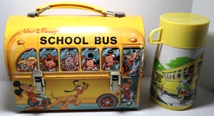 Vintage Aladdin Metal Dome Lunchbox Disney School Bus w/Thermos EXC + 70s - Picture 1 of 19