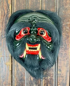 Mongolian Handmade Mask with Fur Hair & Beard 7" Devil Demon Ogre NIB Vintage - Picture 1 of 24