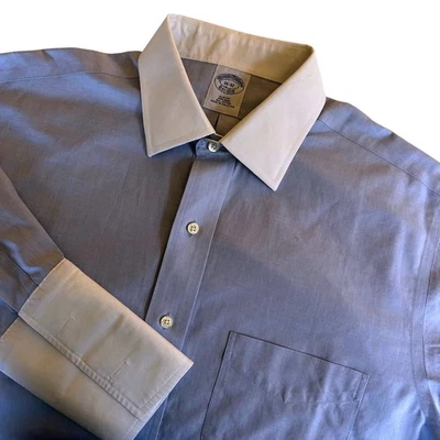 Camisa de vestir Brooks Brothers ajustada manga larga para hombre 16 32 azul puño barril Foto 1 de 4