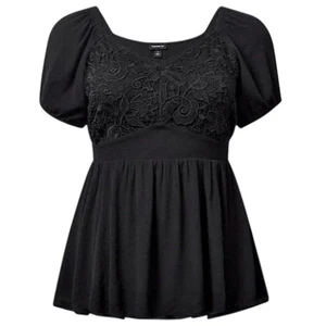 Blusa Babydoll Torrid Negra Manga Abullonada Encaje 3X - Imagen 1 de 8