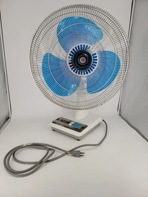 KDK Full Auto Oscillating 16" Blue Blade Table Fan. Motor Works. 40ACJ Japan.  - Image 1 of 4