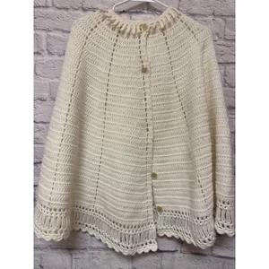 Vintage Handmade 70s Crocheted White Button Up Cape Flawless One Size Fits Most - Picture 1 of 3