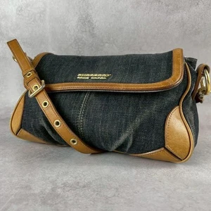 BURBERRY BLUE LABEL Shoulder Bag Purse Nova Check Denim Leather Blue Authentic - Picture 1 of 24