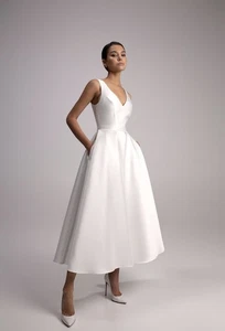 A Line petite Mikado Midi Wedding Dress (Gloria by Unona on Etsy) Size 8-10. - Picture 1 of 7