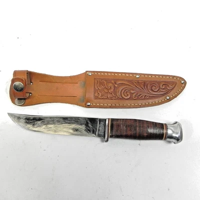 CUCHILLO FIJO DE CAZA KINFOLKS DE COLECCIÓN CON FUNDA DE CUERO HOJA DE 5" 8 3/4" EN GENERAL Foto 1 de 4